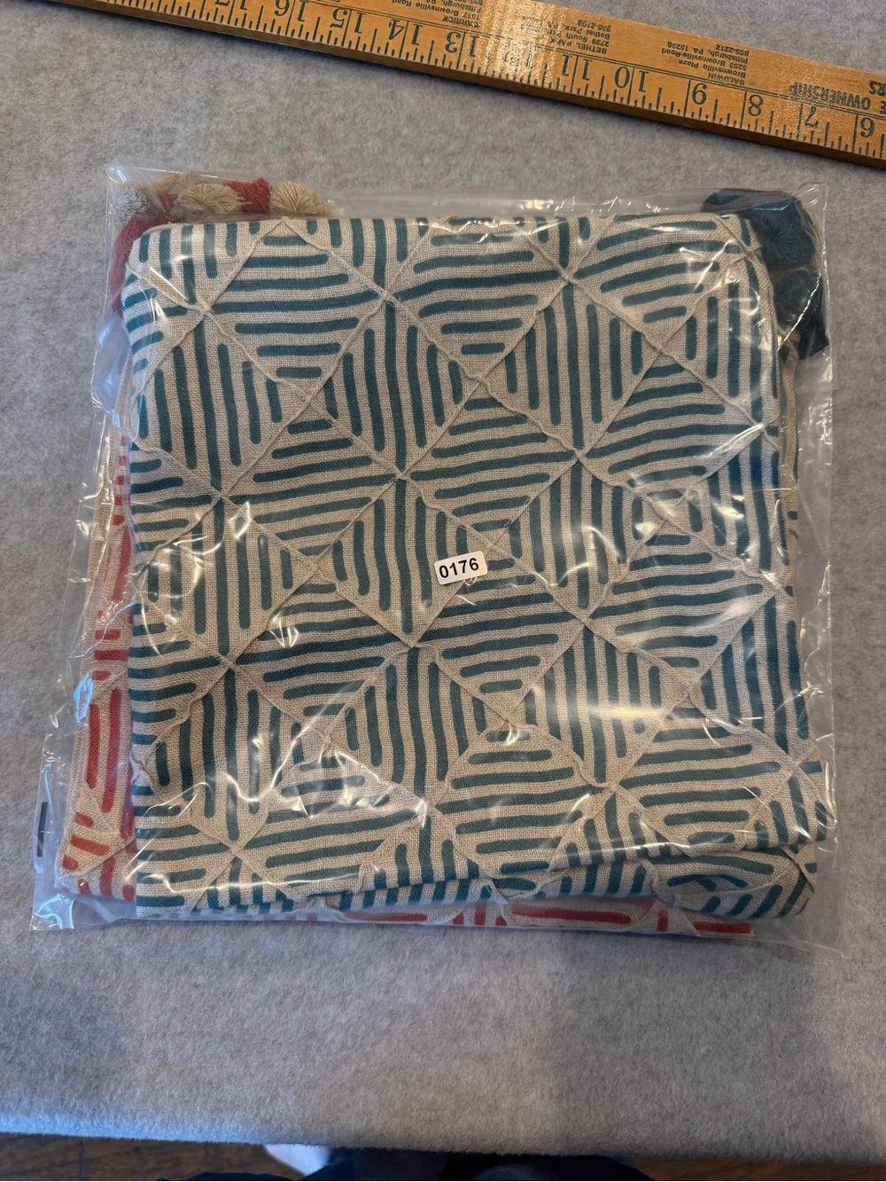 Oka Cushion Covers Brick Red And Pine Green Print On Linen Zipper 19.5 In Square